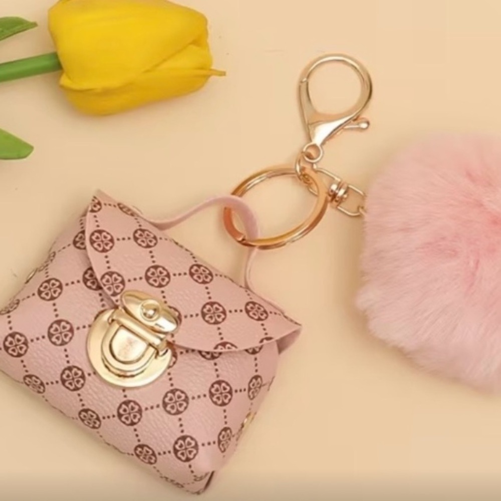 NWOT Miniature Purse Keychain with Fluffy Pom Pom